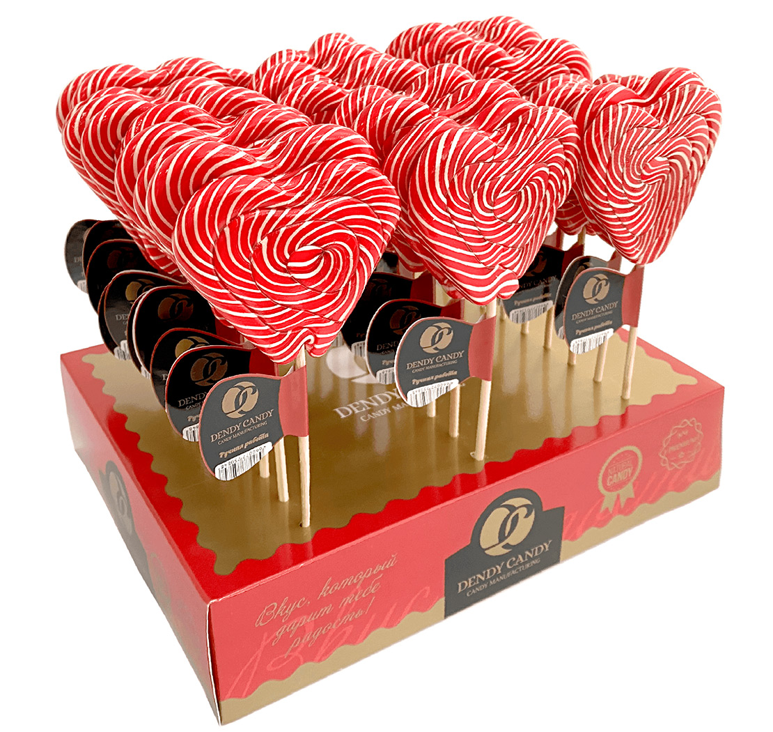 DENDY CANDY TWIST Lollipop candy on a stick HEART Twist 30 g х 30 pcs